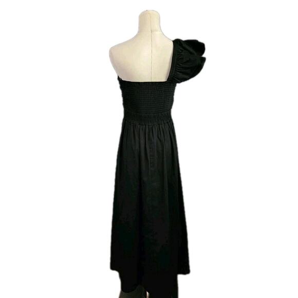 Eva Franco One-Shoulder Pleated Black Size 8 Cotton Midi Dress - Picture 5 of 8